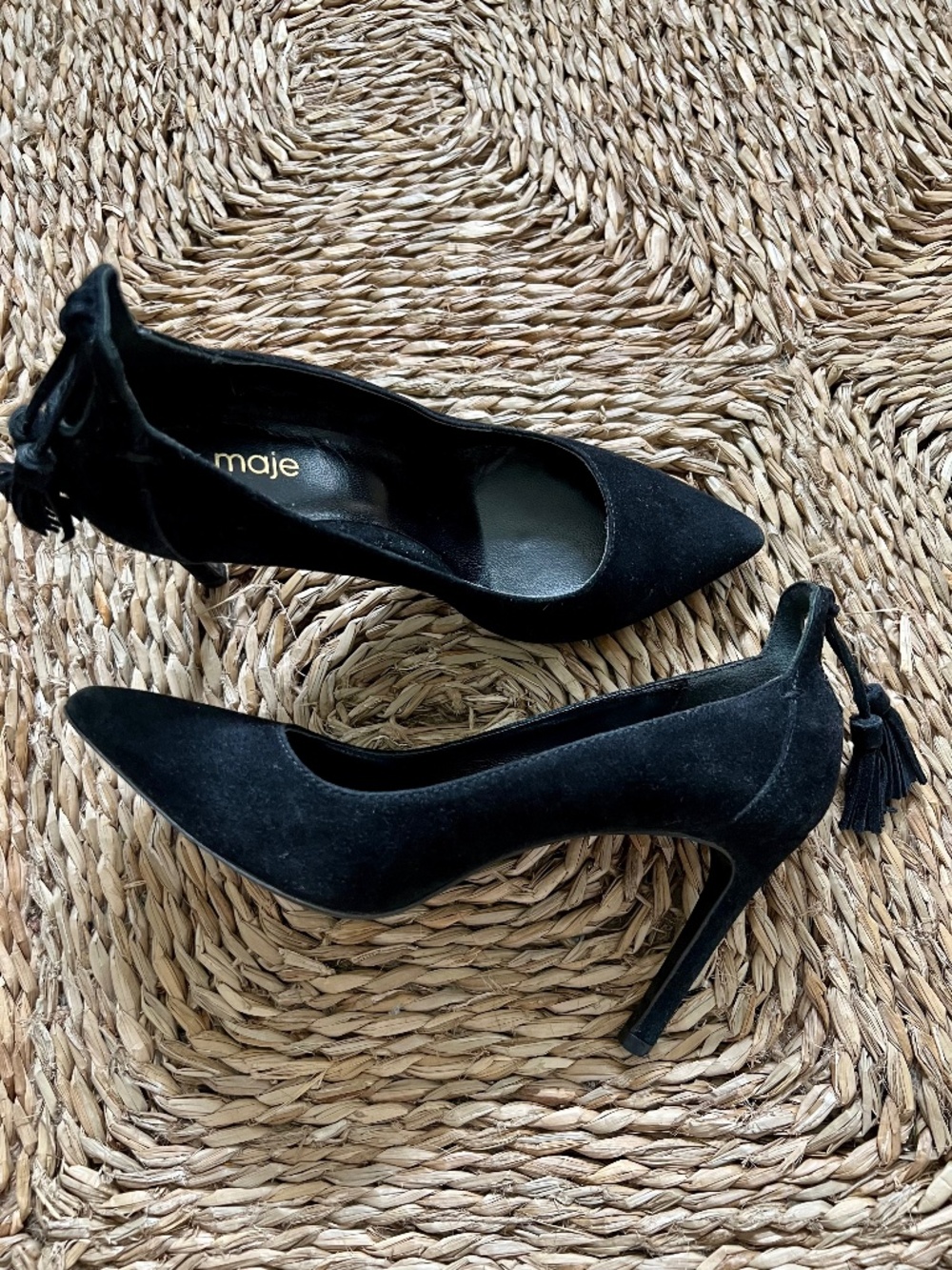 Maje Black Suede Tassel Pumps